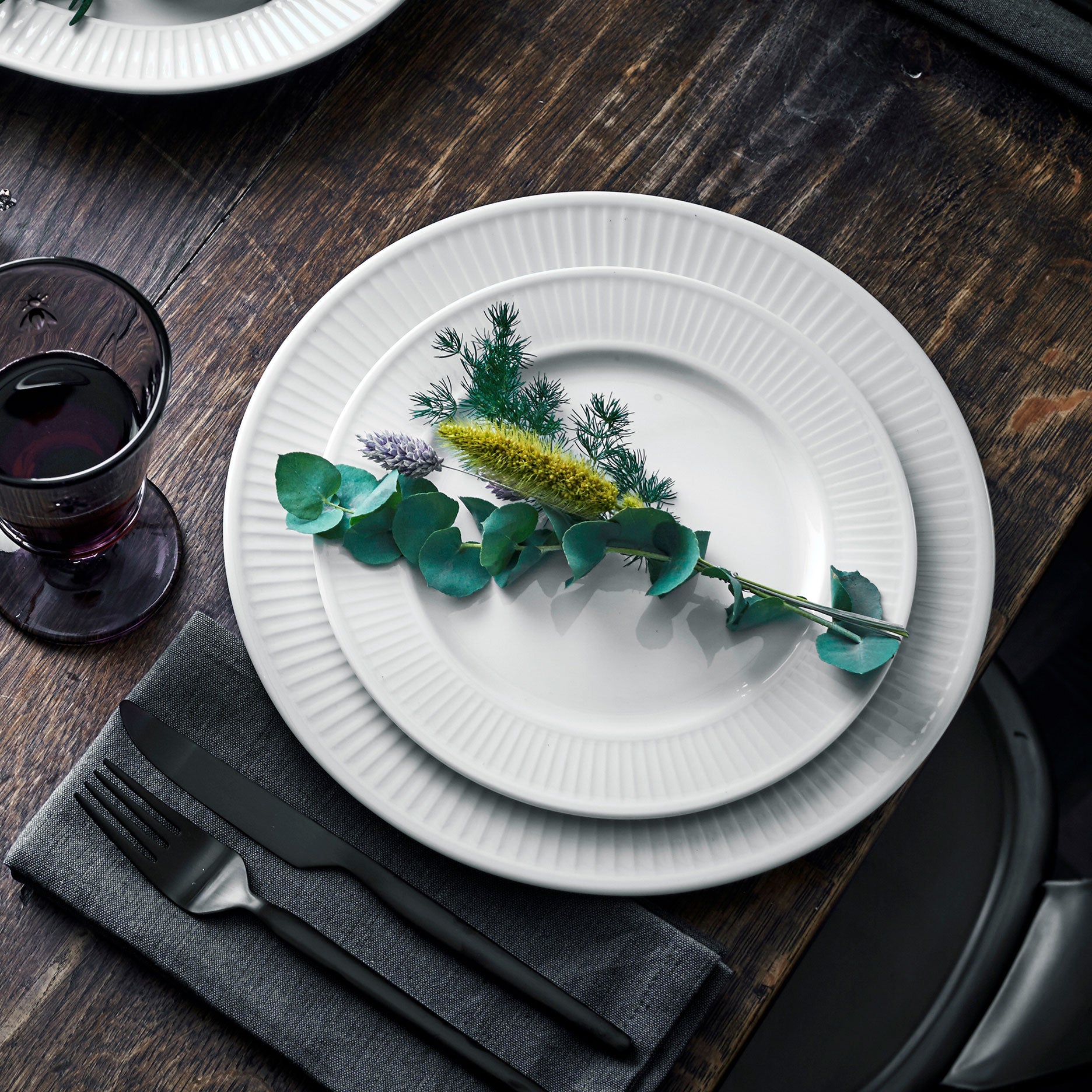 Plissé tallerken flad Ø20 cm hvid